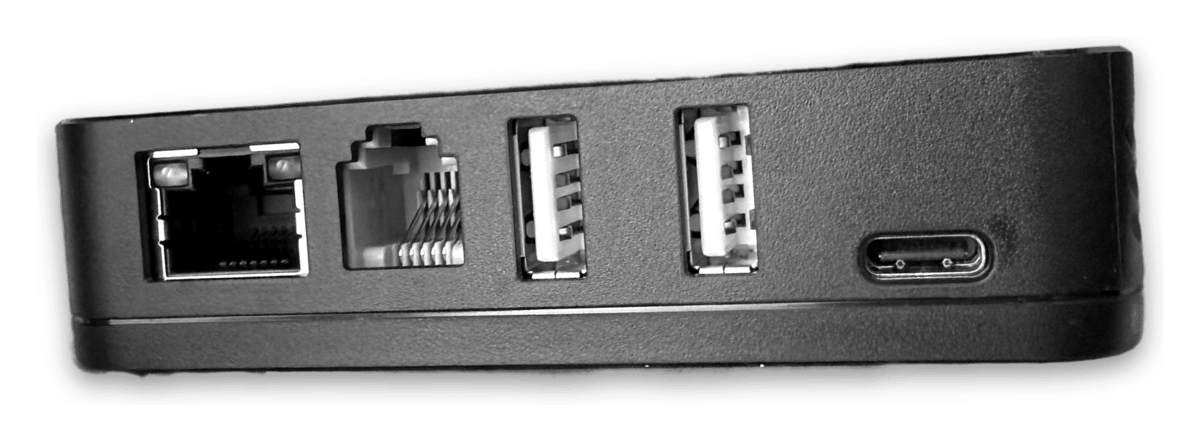 Port side of the Hub: Ethernet (RJ45), RS232, two USB-A and the USB-C power port