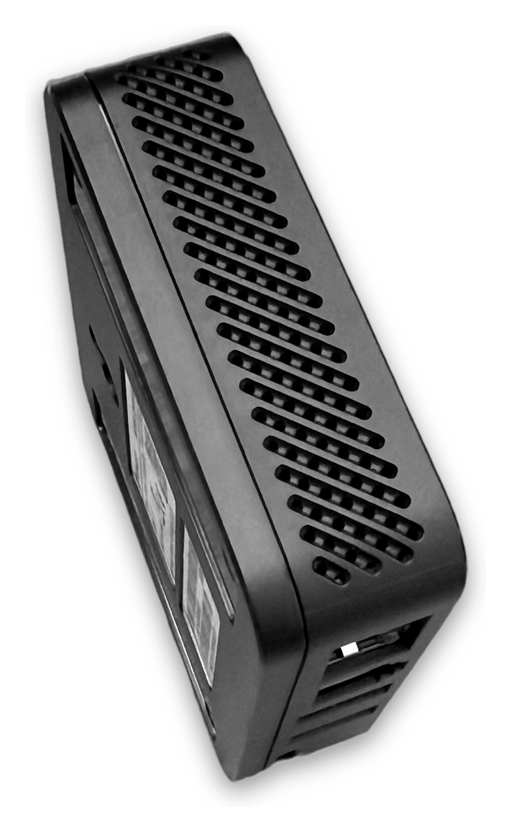 Hub on its end, showing the ventilation slots along the side