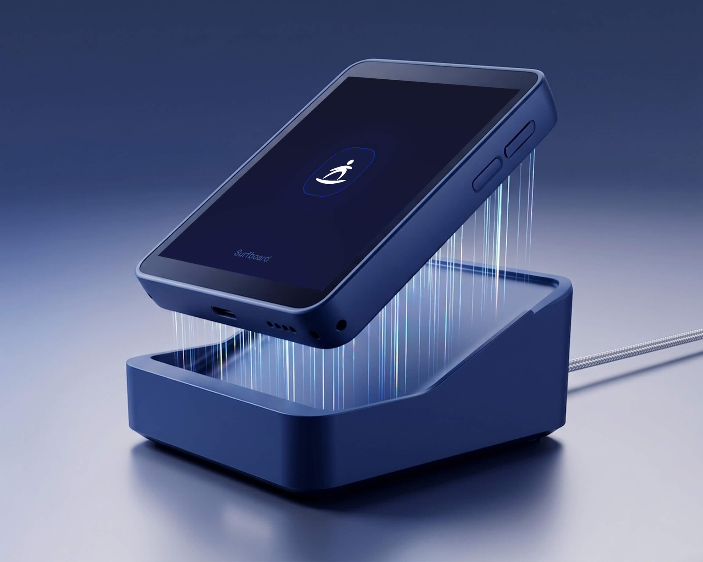 SurfMini on its magnetic docking station