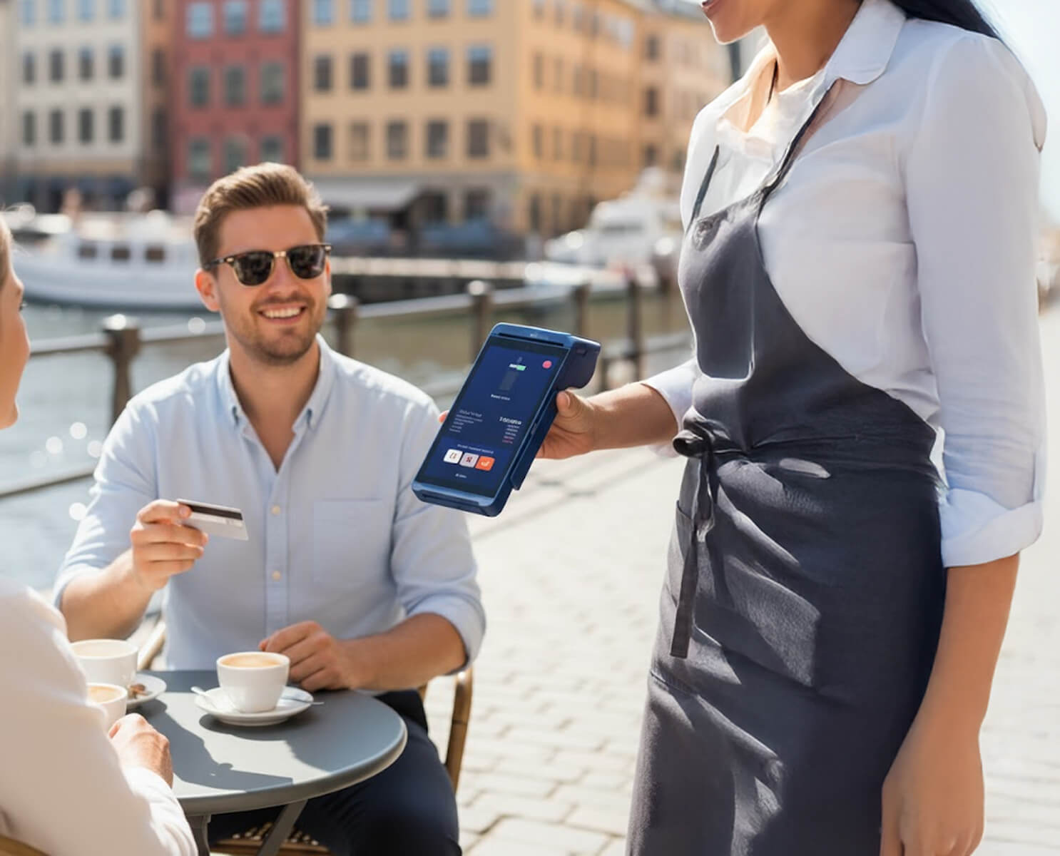 SurfPrint Pro handed across an outdoor café table