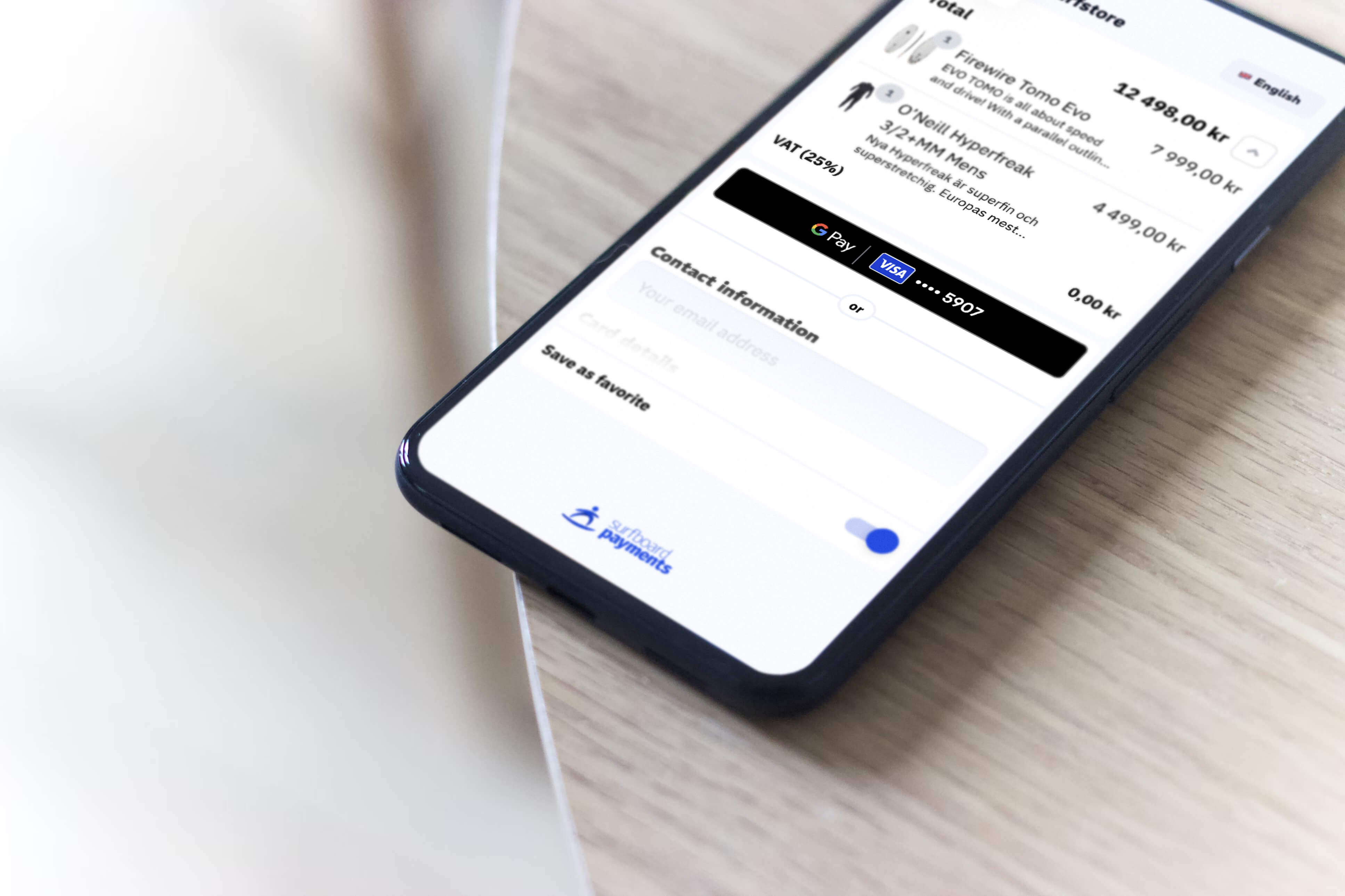 Surfboard with Google Pay