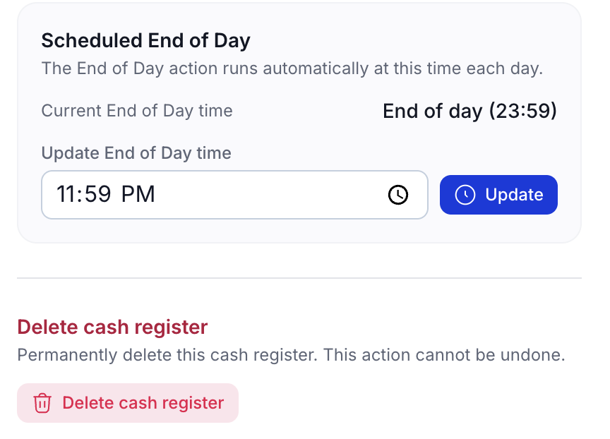 Delete cash register control at the bottom of the Info tab