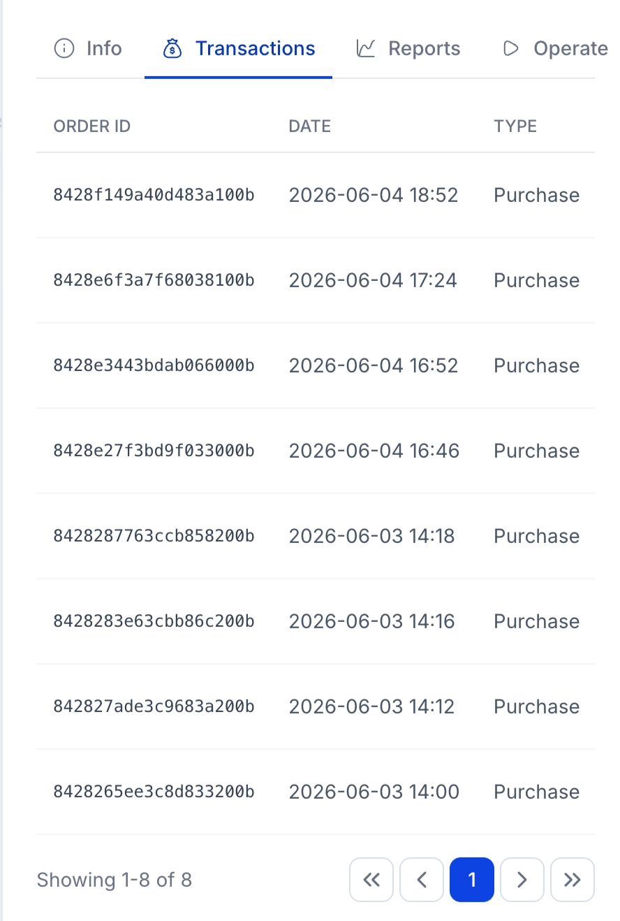 Transactions tab for a cash register