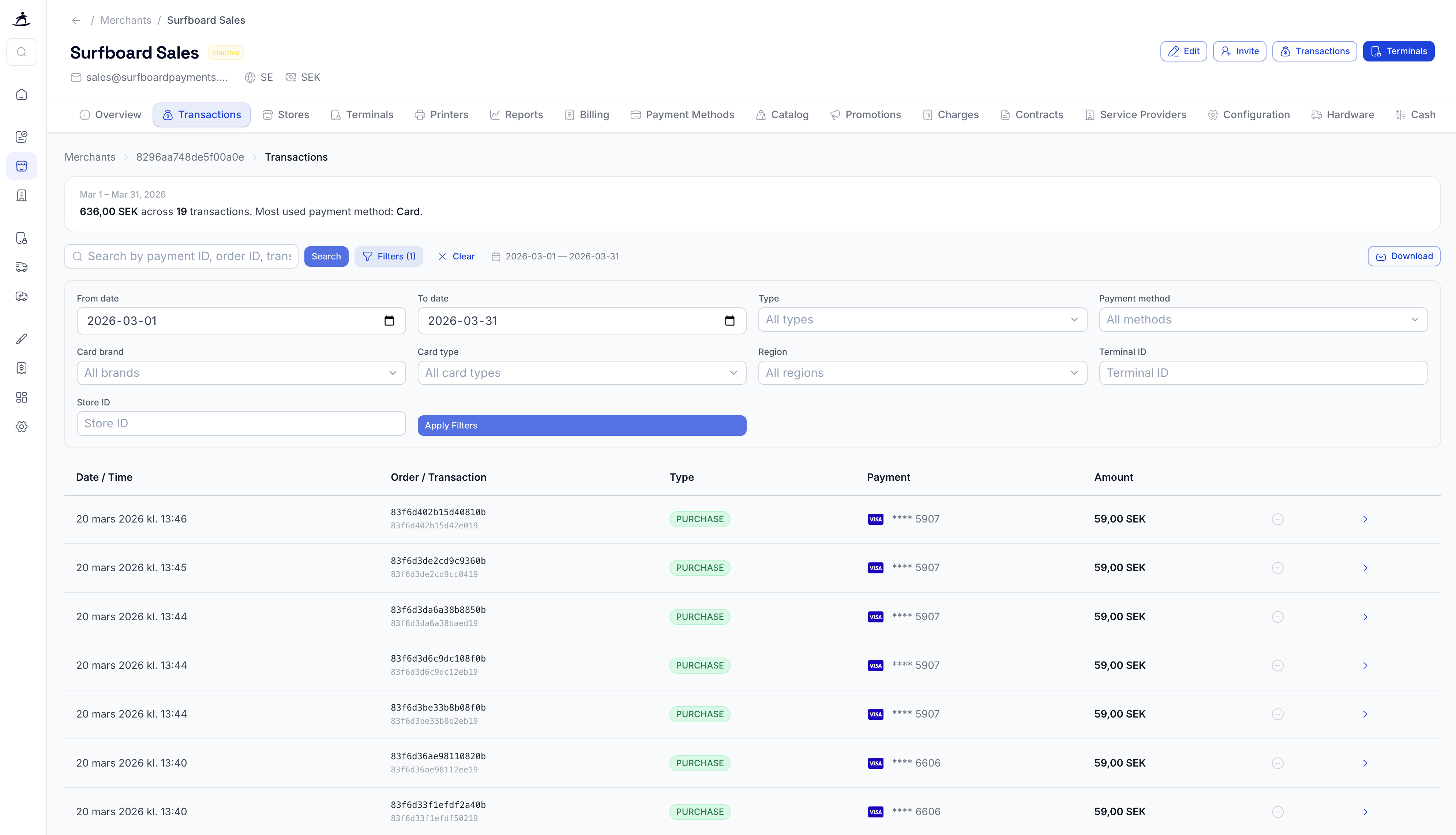 Merchant Page Transactions