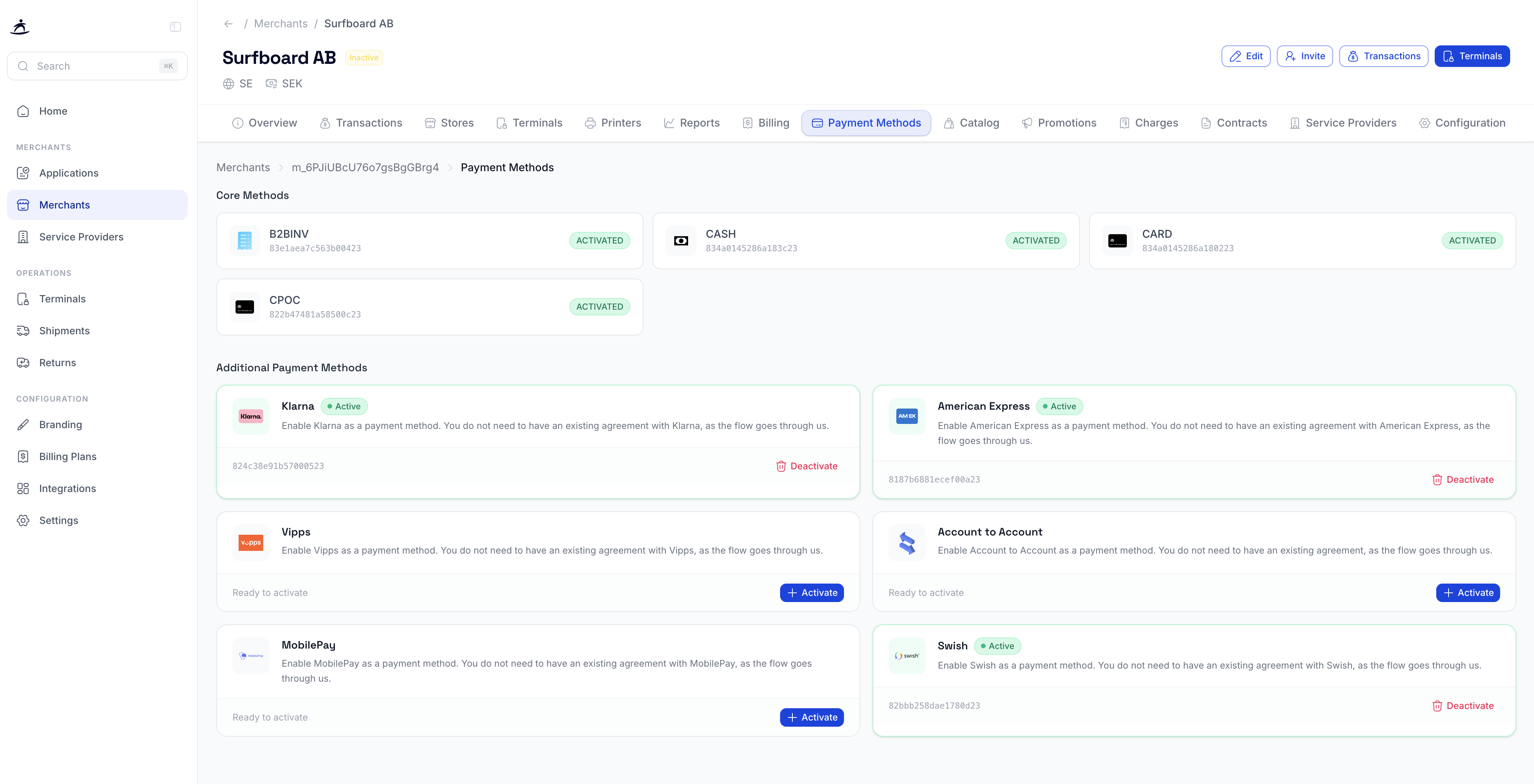 Merchant Page Payment Methods